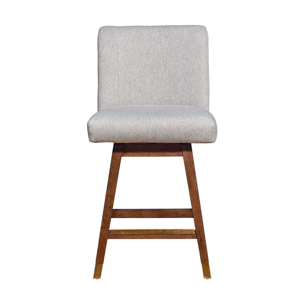 Armen Living  - Basila Swivel Counter Stool in Brown Oak Wood Finish with Taupe Fabric - 840254332195 veiw 3