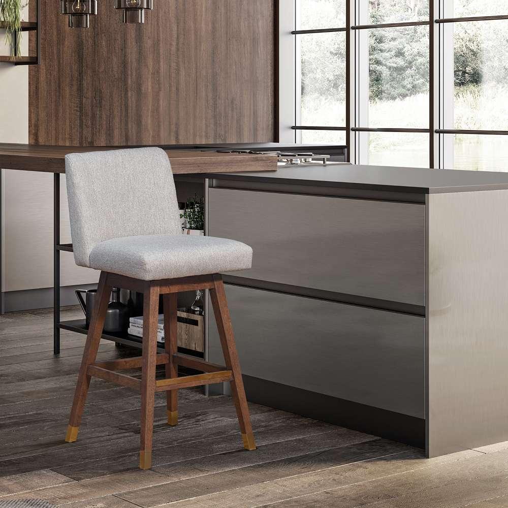 Armen Living  - Basila Swivel Counter Stool in Brown Oak Wood Finish with Taupe Fabric - 840254332195 veiw 11