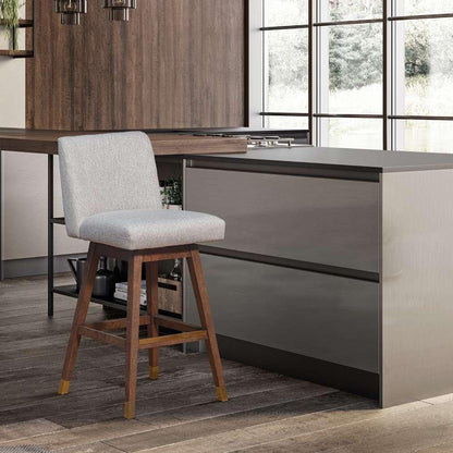 Armen Living  - Basila Swivel Counter Stool in Brown Oak Wood Finish with Taupe Fabric - 840254332195 veiw 11