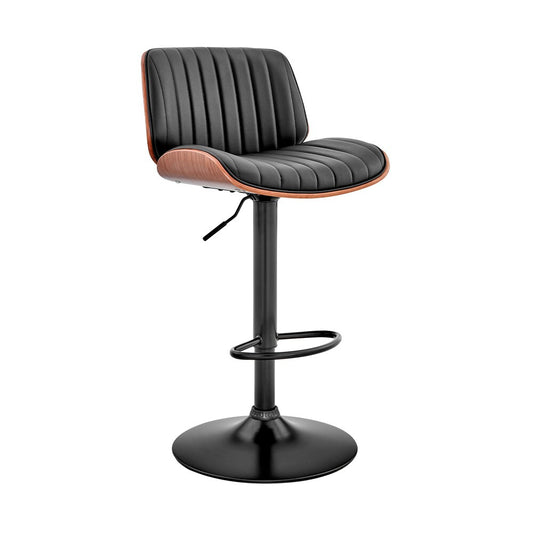 Armen Living - Brock Adjustable Black Faux Leather and Walnut Wood Bar Stool with Black Base - LCBCBAWABLBL veiw 1