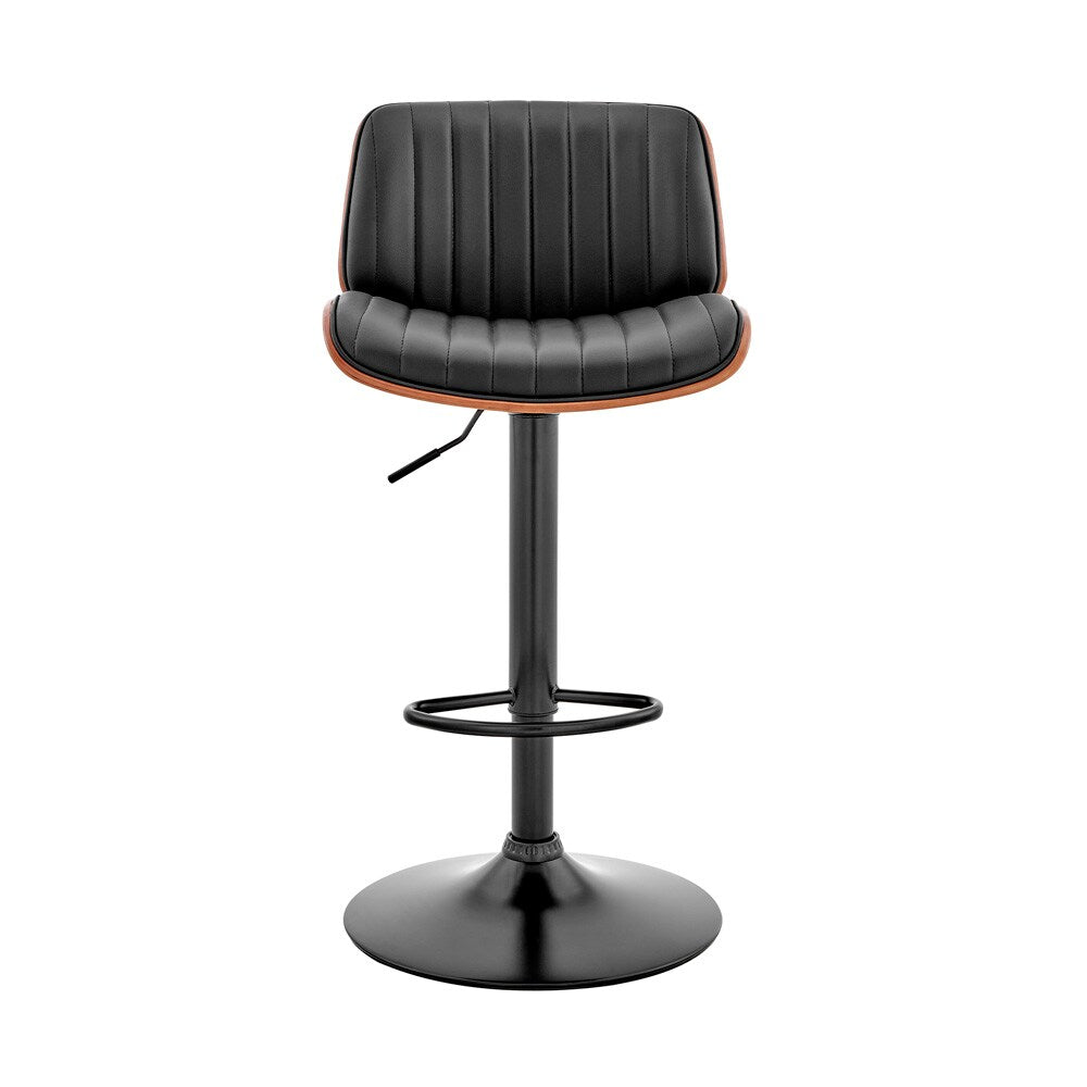 Armen Living - Brock Adjustable Black Faux Leather and Walnut Wood Bar Stool with Black Base - LCBCBAWABLBL veiw 2