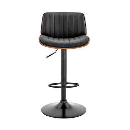Armen Living - Brock Adjustable Black Faux Leather and Walnut Wood Bar Stool with Black Base - LCBCBAWABLBL veiw 2