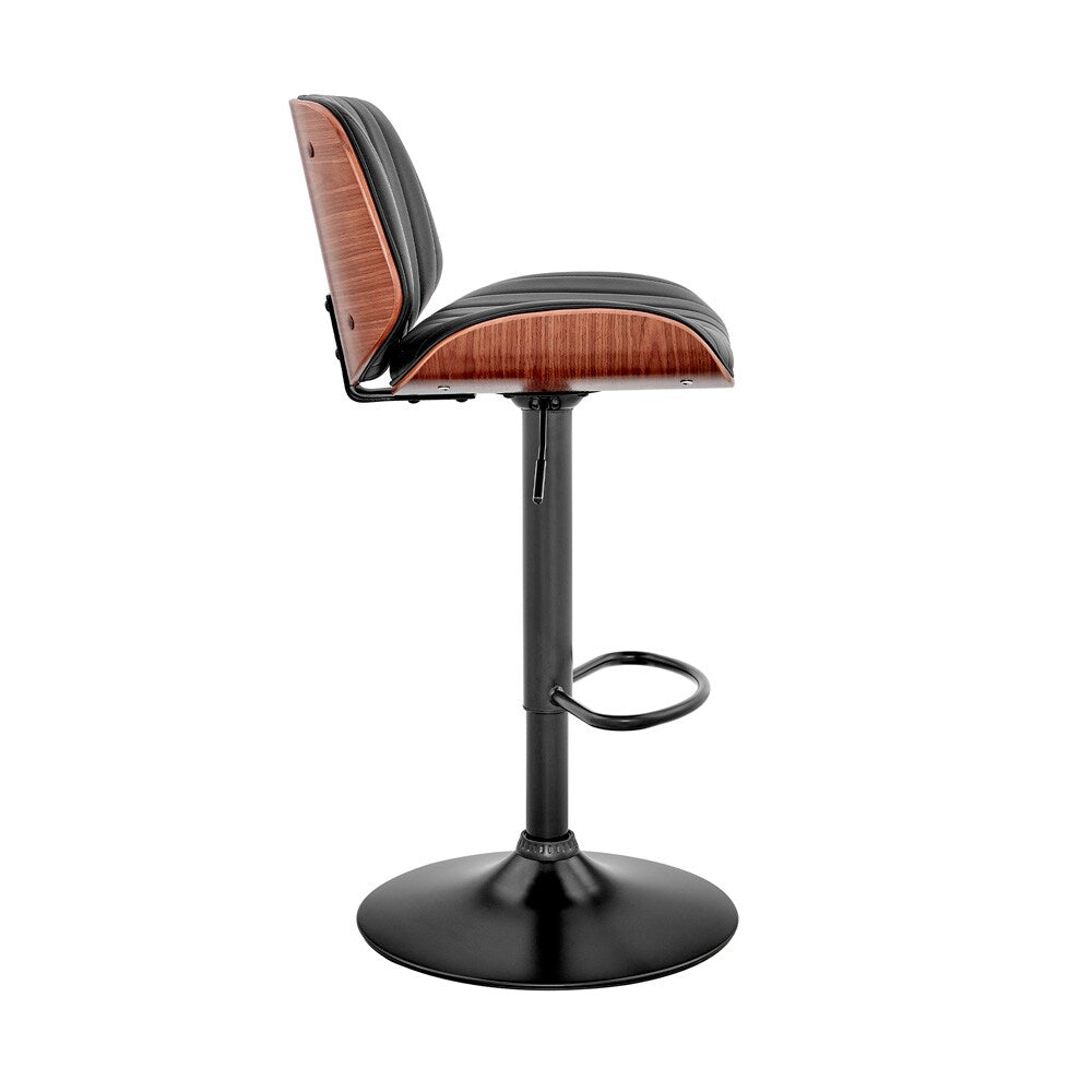 Armen Living - Brock Adjustable Black Faux Leather and Walnut Wood Bar Stool with Black Base - LCBCBAWABLBL veiw 3