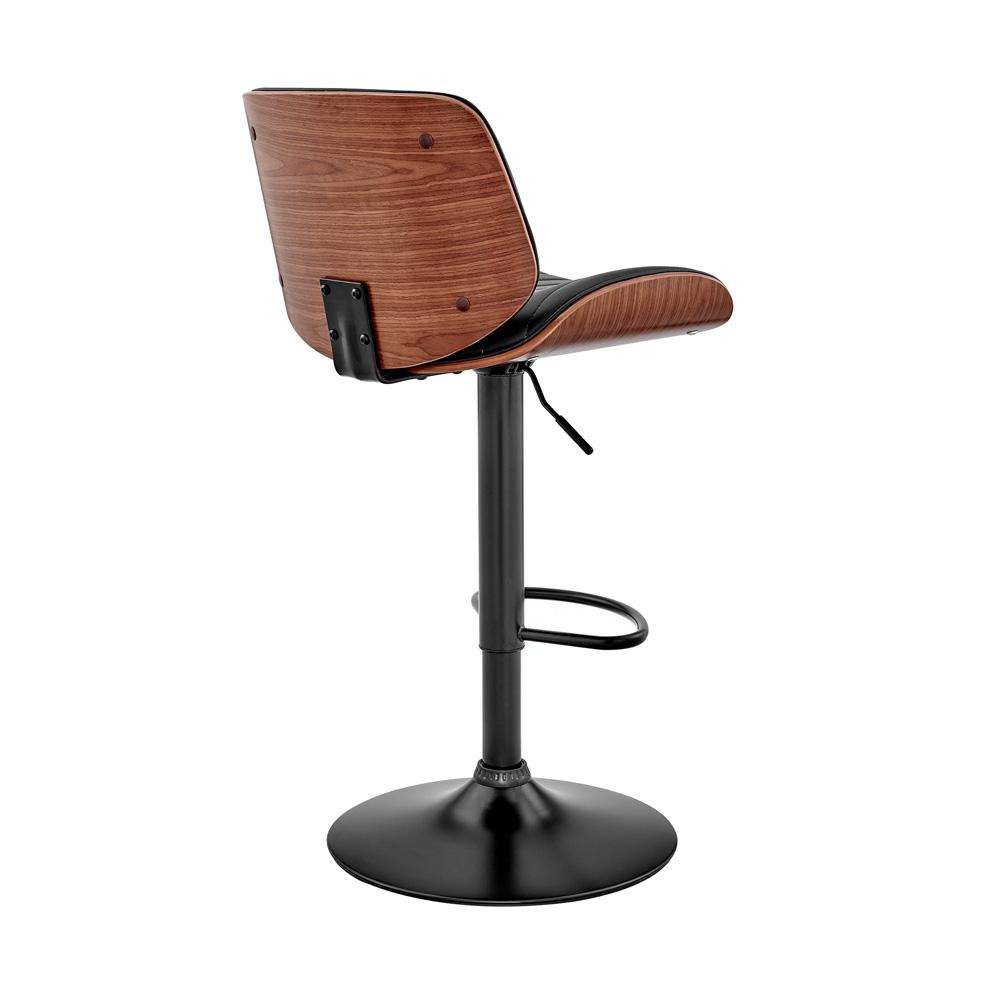 Armen Living - Brock Adjustable Black Faux Leather and Walnut Wood Bar Stool with Black Base - LCBCBAWABLBL veiw 4