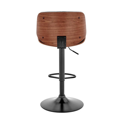 Armen Living - Brock Adjustable Black Faux Leather and Walnut Wood Bar Stool with Black Base - LCBCBAWABLBL veiw 5