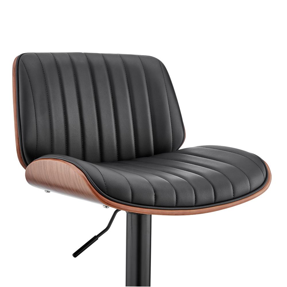 Armen Living - Brock Adjustable Black Faux Leather and Walnut Wood Bar Stool with Black Base - LCBCBAWABLBL veiw 6