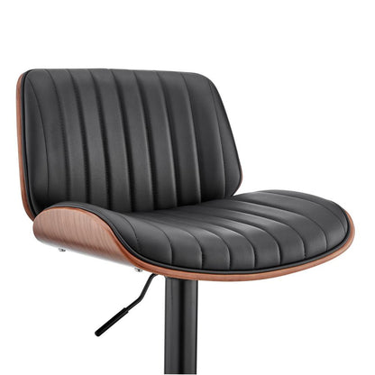 Armen Living - Brock Adjustable Black Faux Leather and Walnut Wood Bar Stool with Black Base - LCBCBAWABLBL veiw 6