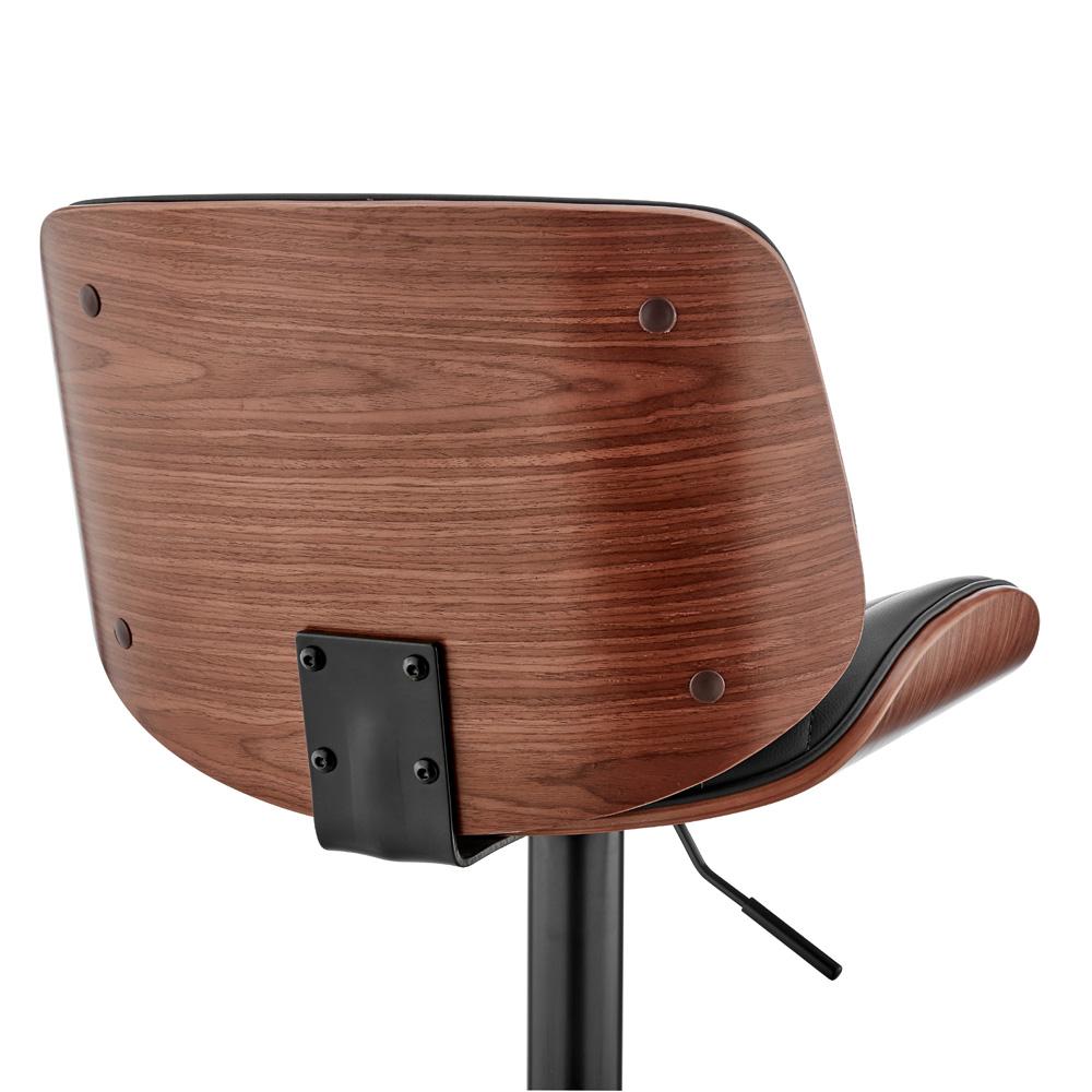 Armen Living - Brock Adjustable Black Faux Leather and Walnut Wood Bar Stool with Black Base - LCBCBAWABLBL veiw 7