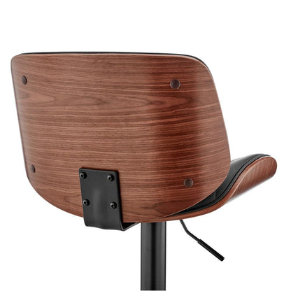 Armen Living - Brock Adjustable Black Faux Leather and Walnut Wood Bar Stool with Black Base - LCBCBAWABLBL veiw 7