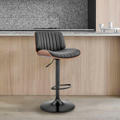 Armen Living - Brock Adjustable Black Faux Leather and Walnut Wood Bar Stool with Black Base - LCBCBAWABLBL veiw 10