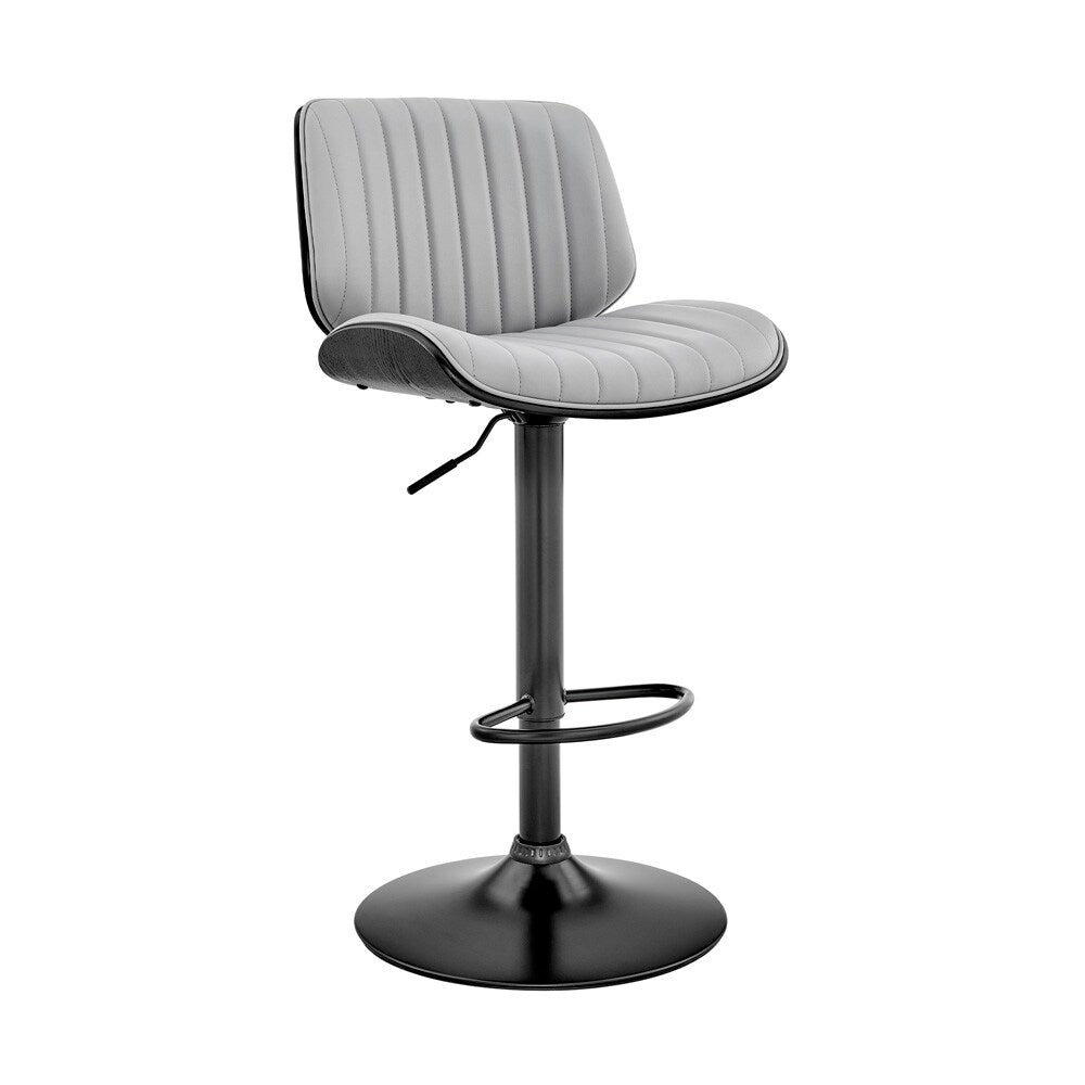 Armen Living - Brock Adjustable Gray Faux Leather and Walnut Wood Bar Stool with Black Base - LCBCBABLBLGR veiw 1