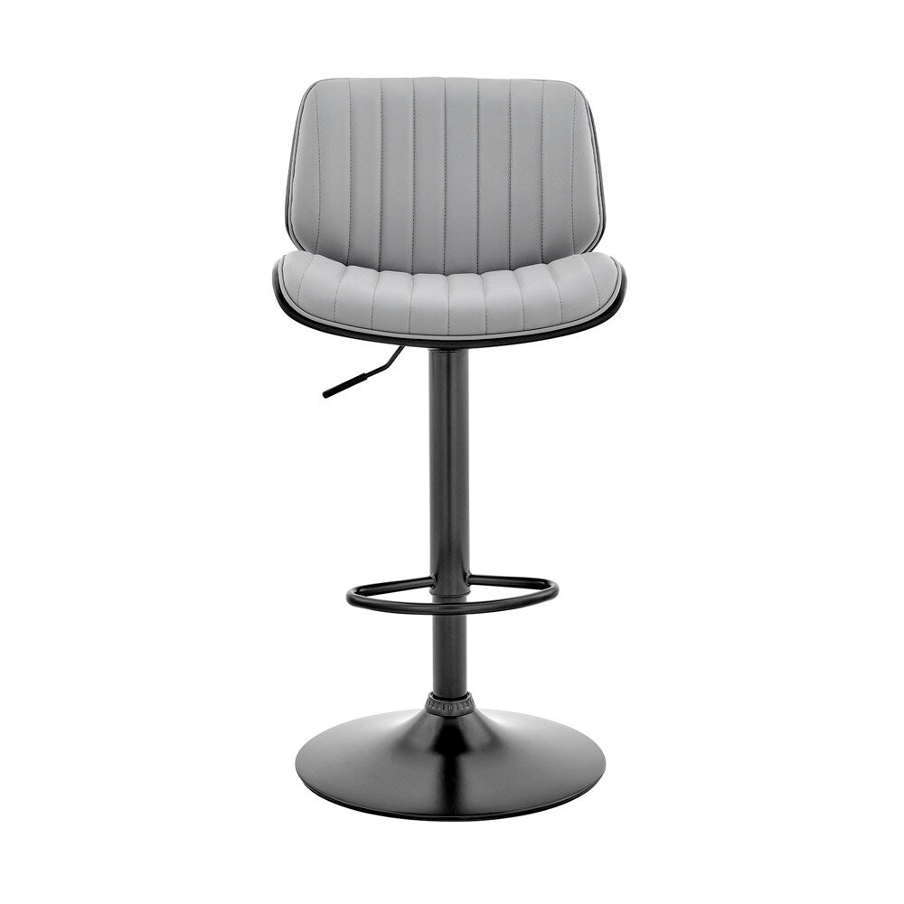 Armen Living - Brock Adjustable Gray Faux Leather and Walnut Wood Bar Stool with Black Base - LCBCBABLBLGR veiw 2