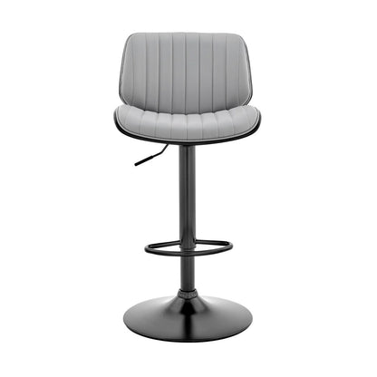 Armen Living - Brock Adjustable Gray Faux Leather and Walnut Wood Bar Stool with Black Base - LCBCBABLBLGR veiw 2