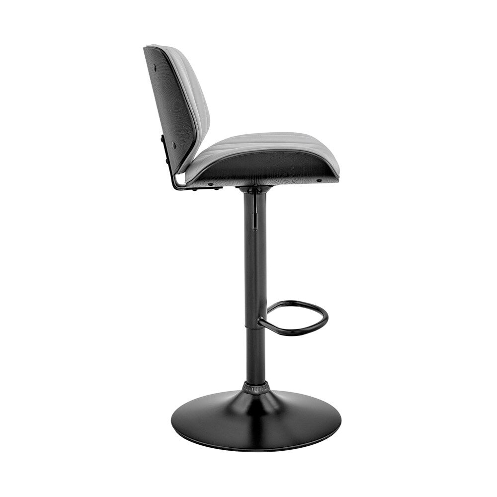 Armen Living - Brock Adjustable Gray Faux Leather and Walnut Wood Bar Stool with Black Base - LCBCBABLBLGR veiw 3
