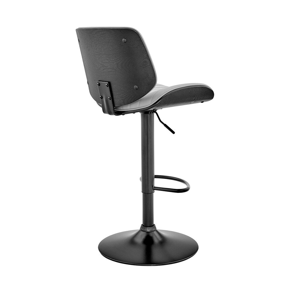Armen Living - Brock Adjustable Gray Faux Leather and Walnut Wood Bar Stool with Black Base - LCBCBABLBLGR veiw 4