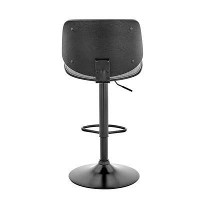 Armen Living - Brock Adjustable Gray Faux Leather and Walnut Wood Bar Stool with Black Base - LCBCBABLBLGR veiw 5