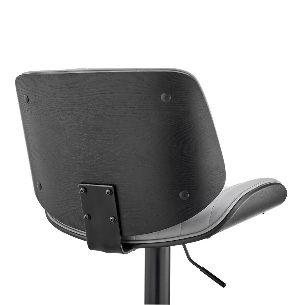 Armen Living - Brock Adjustable Gray Faux Leather and Walnut Wood Bar Stool with Black Base - LCBCBABLBLGR veiw 7