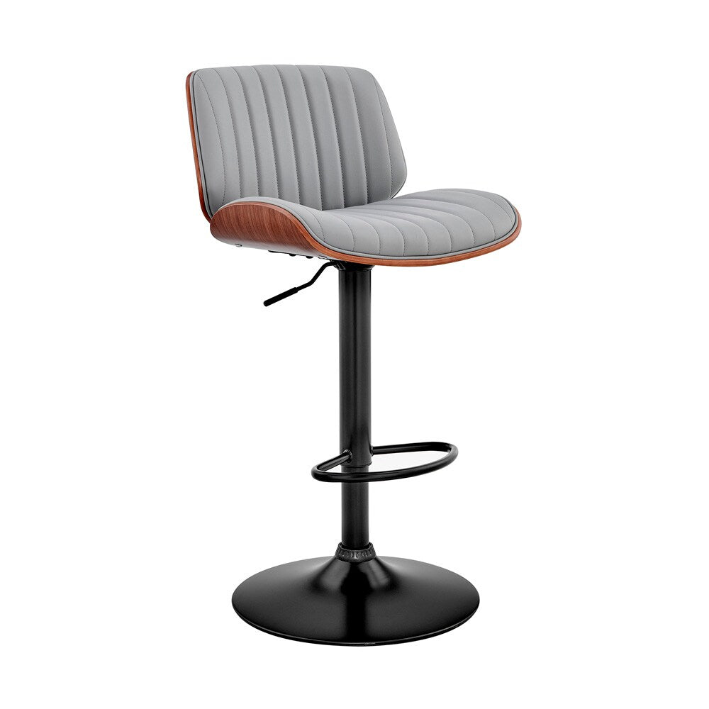 Armen Living - Brock Adjustable Gray Faux Leather and Walnut Wood with Black Finish Bar Stool - LCBCBAWABLGR veiw 1