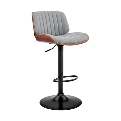 Armen Living - Brock Adjustable Gray Faux Leather and Walnut Wood with Black Finish Bar Stool - LCBCBAWABLGR veiw 1