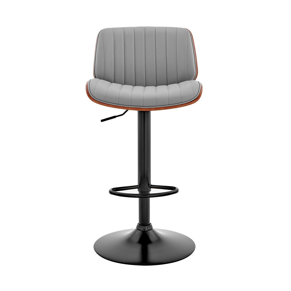 Armen Living - Brock Adjustable Gray Faux Leather and Walnut Wood with Black Finish Bar Stool - LCBCBAWABLGR veiw 2