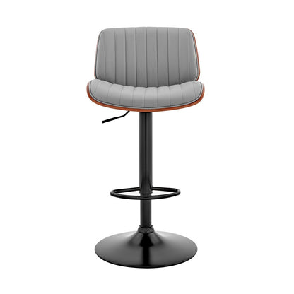 Armen Living - Brock Adjustable Gray Faux Leather and Walnut Wood with Black Finish Bar Stool - LCBCBAWABLGR veiw 2