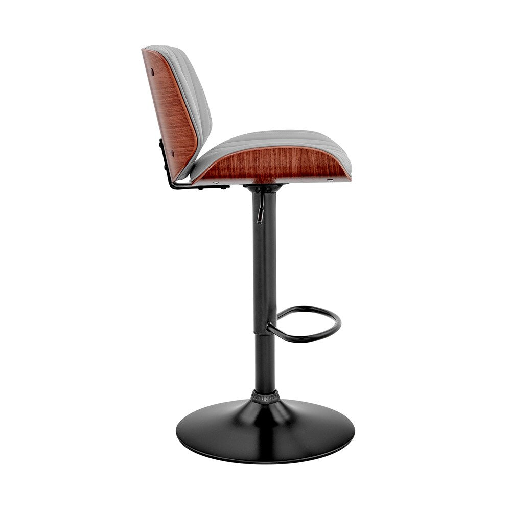 Armen Living - Brock Adjustable Gray Faux Leather and Walnut Wood with Black Finish Bar Stool - LCBCBAWABLGR veiw 3