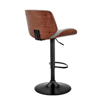 Armen Living - Brock Adjustable Gray Faux Leather and Walnut Wood with Black Finish Bar Stool - LCBCBAWABLGR veiw 4