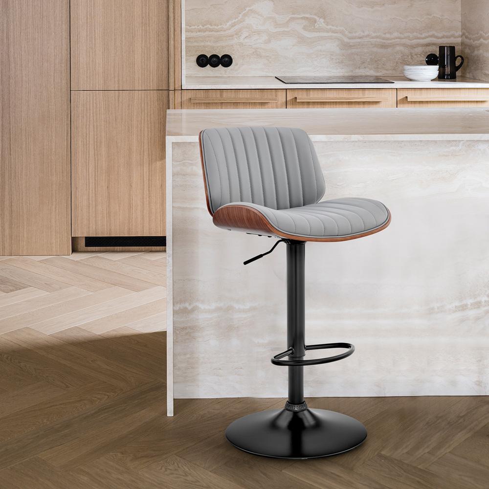 Armen Living - Brock Adjustable Gray Faux Leather and Walnut Wood with Black Finish Bar Stool - LCBCBAWABLGR veiw 10