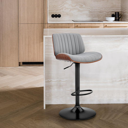 Armen Living - Brock Adjustable Gray Faux Leather and Walnut Wood with Black Finish Bar Stool - LCBCBAWABLGR veiw 10
