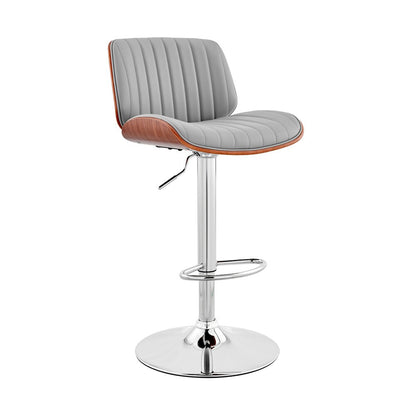 Armen Living - Brock Adjustable Gray Faux Leather and Walnut Wood with Chrome Finish Bar Stool - LCBCBAWAGR veiw 1