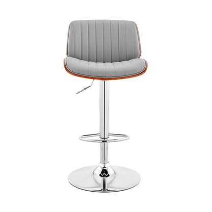 Armen Living - Brock Adjustable Gray Faux Leather and Walnut Wood with Chrome Finish Bar Stool - LCBCBAWAGR veiw 2