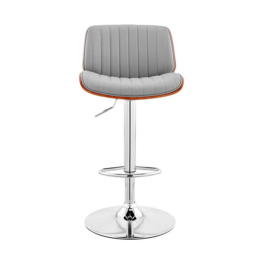 Armen Living - Brock Adjustable Gray Faux Leather and Walnut Wood with Chrome Finish Bar Stool - LCBCBAWAGR veiw 2