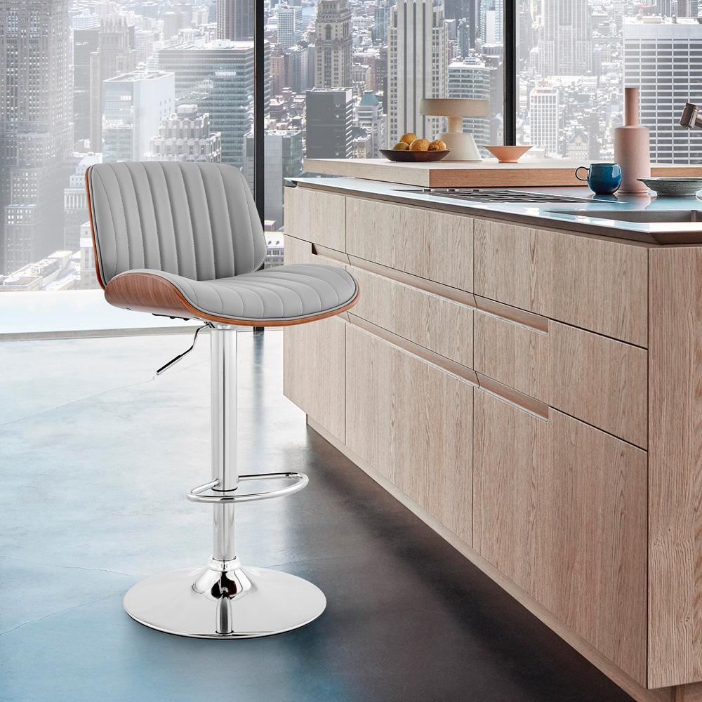 Armen Living - Brock Adjustable Gray Faux Leather and Walnut Wood with Chrome Finish Bar Stool - LCBCBAWAGR veiw 10