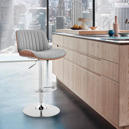 Armen Living - Brock Adjustable Gray Faux Leather and Walnut Wood with Chrome Finish Bar Stool - LCBCBAWAGR veiw 10
