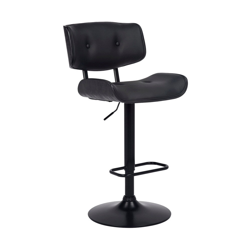 Armen Living - Brooklyn Adjustable Swivel Black Faux Leather and Black Wood Bar Stool with Black Base - LCBRBABLBL veiw 1
