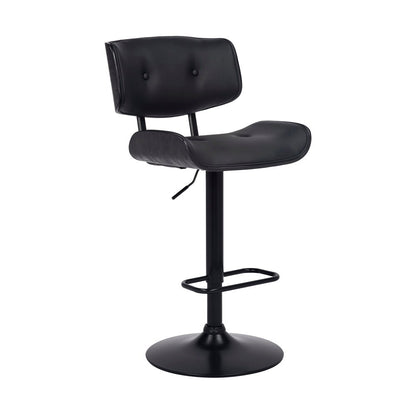 Armen Living - Brooklyn Adjustable Swivel Black Faux Leather and Black Wood Bar Stool with Black Base - LCBRBABLBL veiw 1