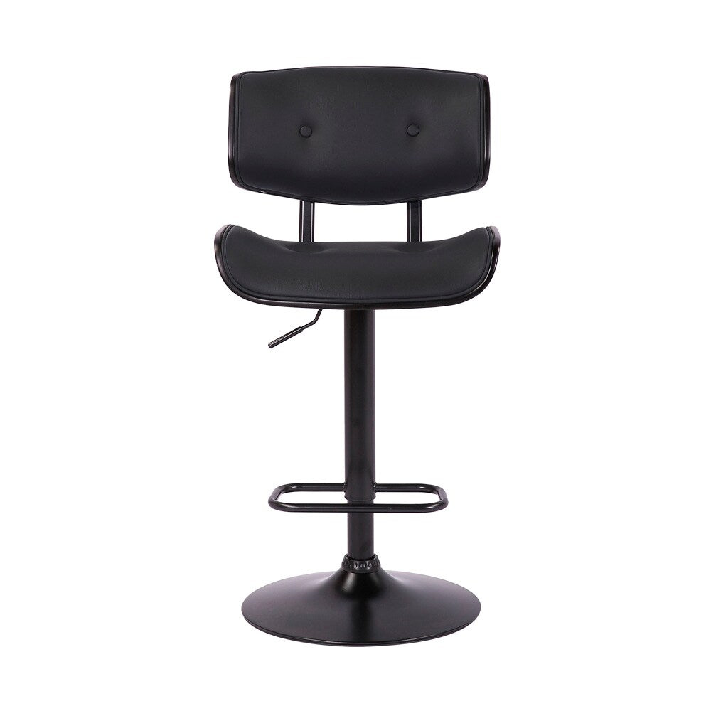 Armen Living - Brooklyn Adjustable Swivel Black Faux Leather and Black Wood Bar Stool with Black Base - LCBRBABLBL veiw 2