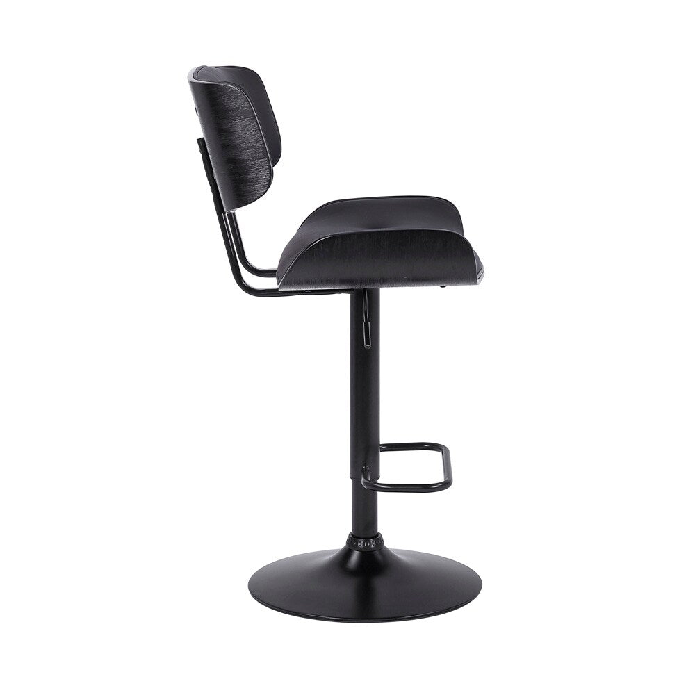 Armen Living - Brooklyn Adjustable Swivel Black Faux Leather and Black Wood Bar Stool with Black Base - LCBRBABLBL veiw 3