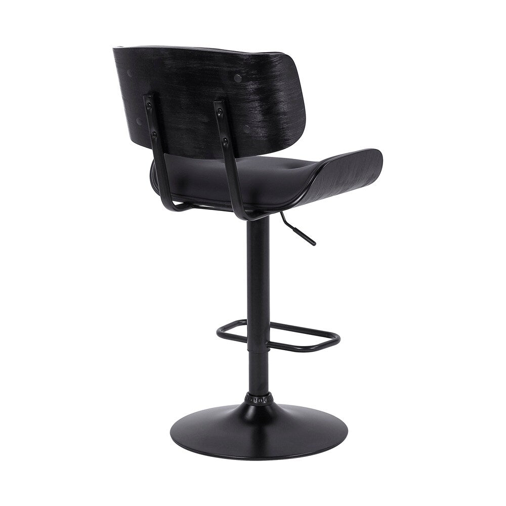 Armen Living - Brooklyn Adjustable Swivel Black Faux Leather and Black Wood Bar Stool with Black Base - LCBRBABLBL veiw 4