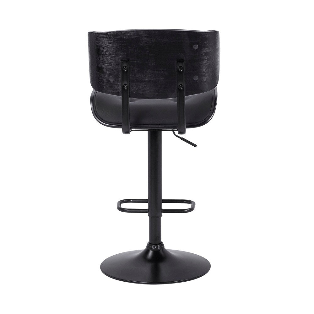 Armen Living - Brooklyn Adjustable Swivel Black Faux Leather and Black Wood Bar Stool with Black Base - LCBRBABLBL veiw 5