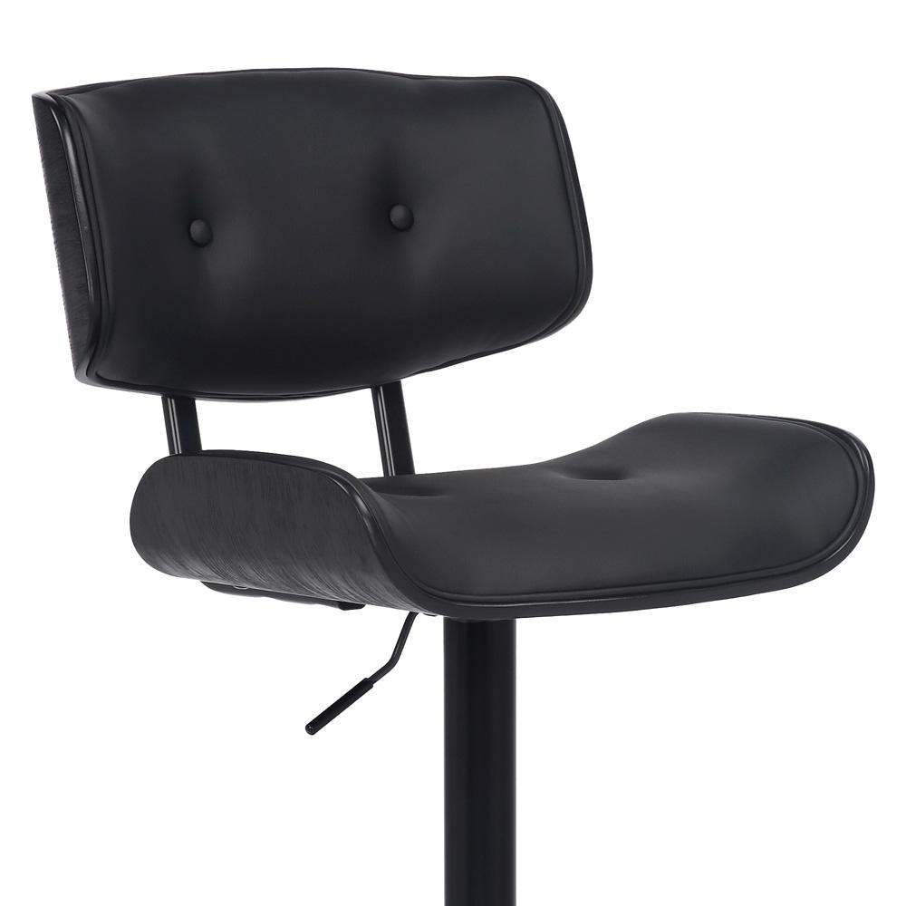 Armen Living - Brooklyn Adjustable Swivel Black Faux Leather and Black Wood Bar Stool with Black Base - LCBRBABLBL veiw 6
