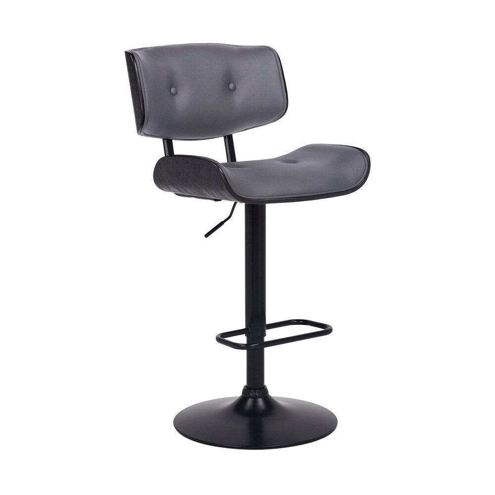 Armen Living - Brooklyn Adjustable Swivel Grey Faux Leather and Black Wood Bar Stool with Black Base - LCBRBABLGR veiw 1