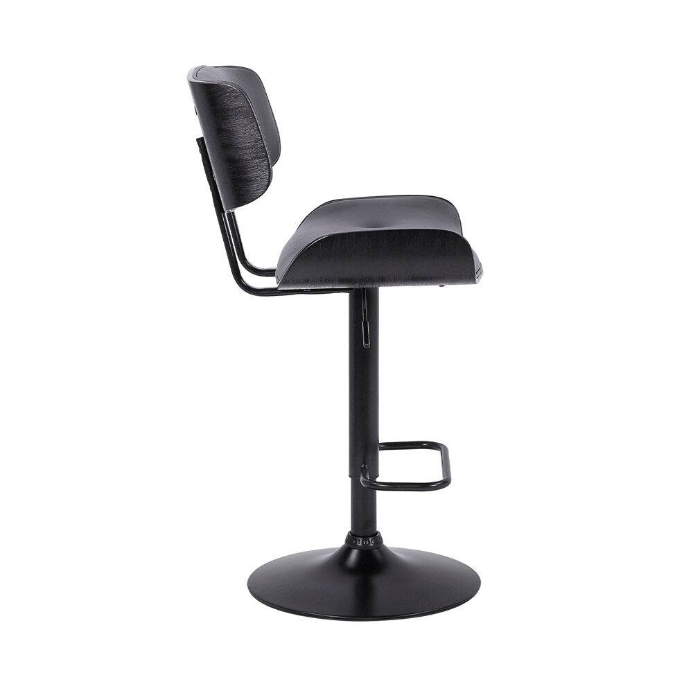 Armen Living - Brooklyn Adjustable Swivel Grey Faux Leather and Black Wood Bar Stool with Black Base - LCBRBABLGR veiw 3