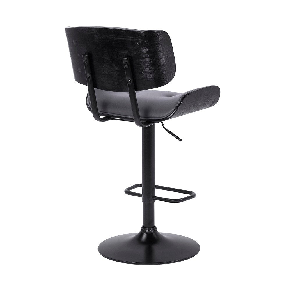 Armen Living - Brooklyn Adjustable Swivel Grey Faux Leather and Black Wood Bar Stool with Black Base - LCBRBABLGR veiw 4