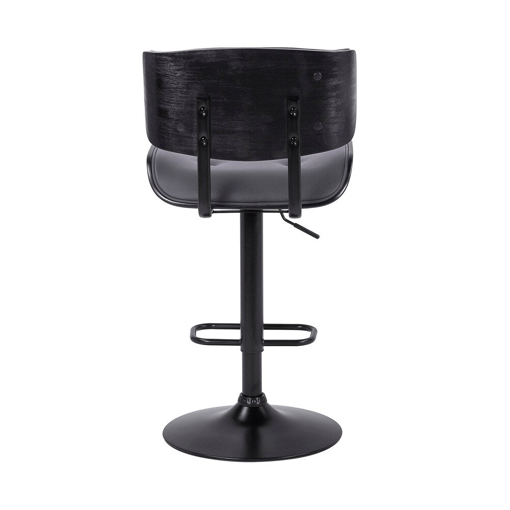 Armen Living - Brooklyn Adjustable Swivel Grey Faux Leather and Black Wood Bar Stool with Black Base - LCBRBABLGR veiw 5