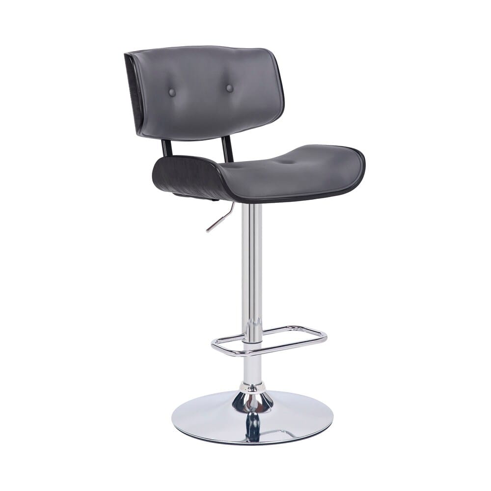 Armen Living - Brooklyn Adjustable Swivel Grey Faux Leather and Black Wood Bar Stool with Chrome Base - LCBRBACHRGR veiw 1