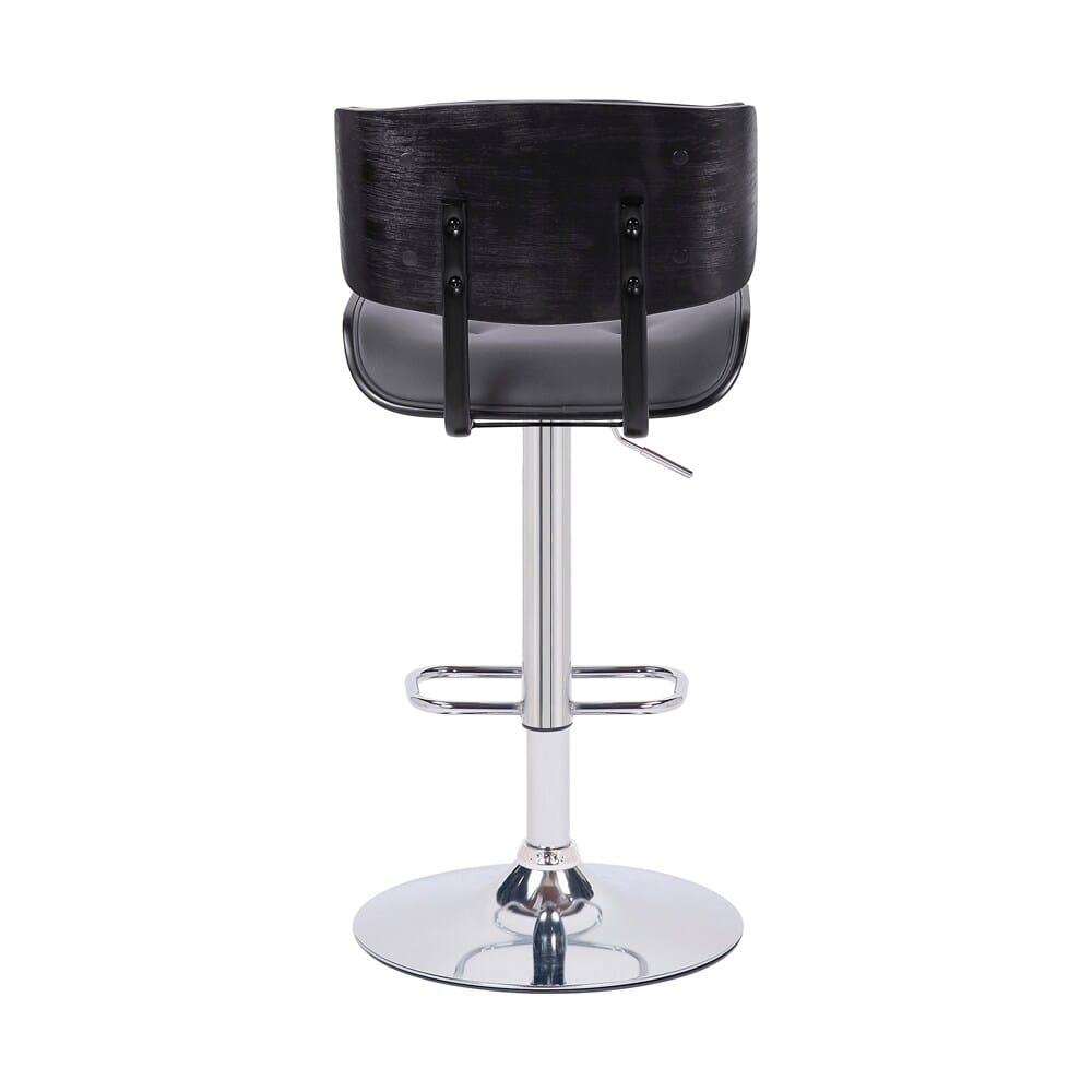 Armen Living - Brooklyn Adjustable Swivel Grey Faux Leather and Black Wood Bar Stool with Chrome Base - LCBRBACHRGR veiw 5
