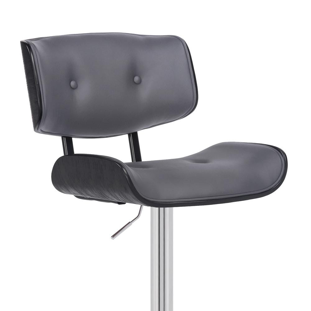 Armen Living - Brooklyn Adjustable Swivel Grey Faux Leather and Black Wood Bar Stool with Chrome Base - LCBRBACHRGR veiw 6