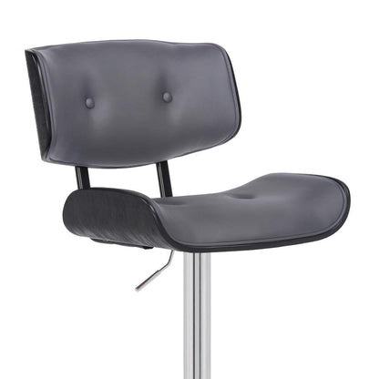 Armen Living - Brooklyn Adjustable Swivel Grey Faux Leather and Black Wood Bar Stool with Chrome Base - LCBRBACHRGR veiw 6