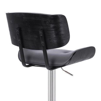 Armen Living - Brooklyn Adjustable Swivel Grey Faux Leather and Black Wood Bar Stool with Chrome Base - LCBRBACHRGR veiw 7
